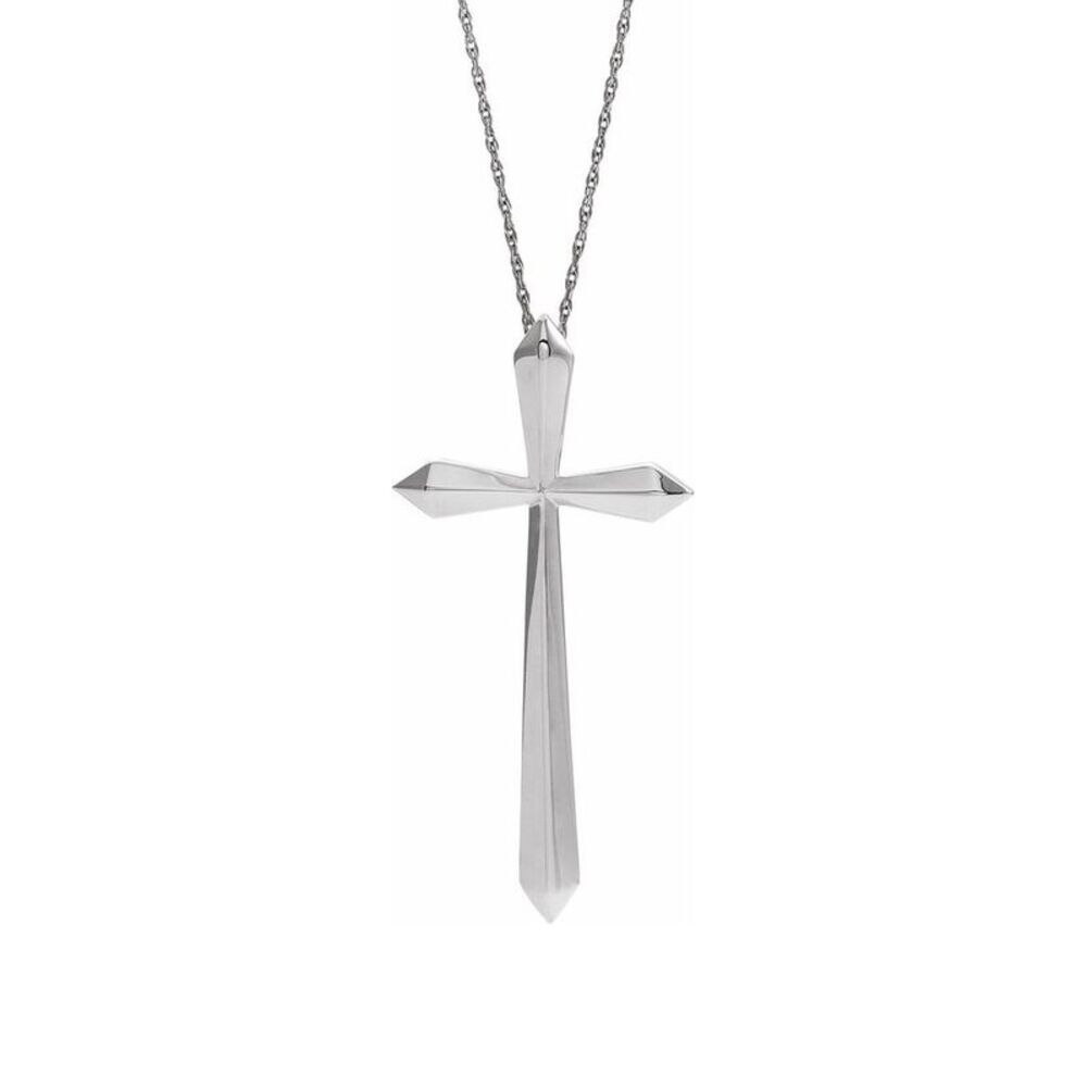 Sterling Silver Elongated Passion Cross Necklace, 20 Inch